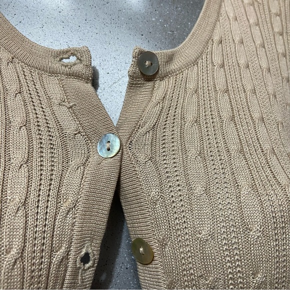 Y2K 90’s 100% Silk Ribbed Cardigan Sweater Mother Pearl Buttons Preppy Coastal S - Picture 5 of 8
